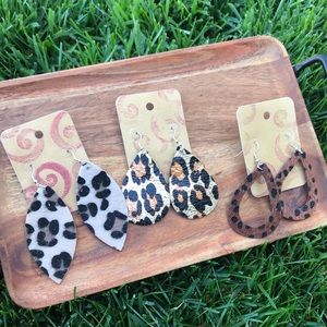 New EARRINGS 3 pair faux leather leopard GIFT ideas 🛍